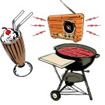 Summer Party Illustrations – Milkshake, Radio, and BBQ Grill