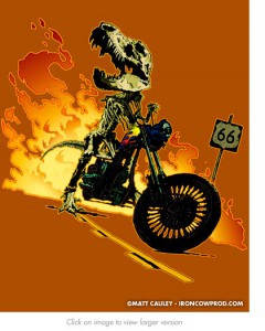 T-Rex Biker - T-Shirt Illustration by Matt 'Iron-Cow' Cauley